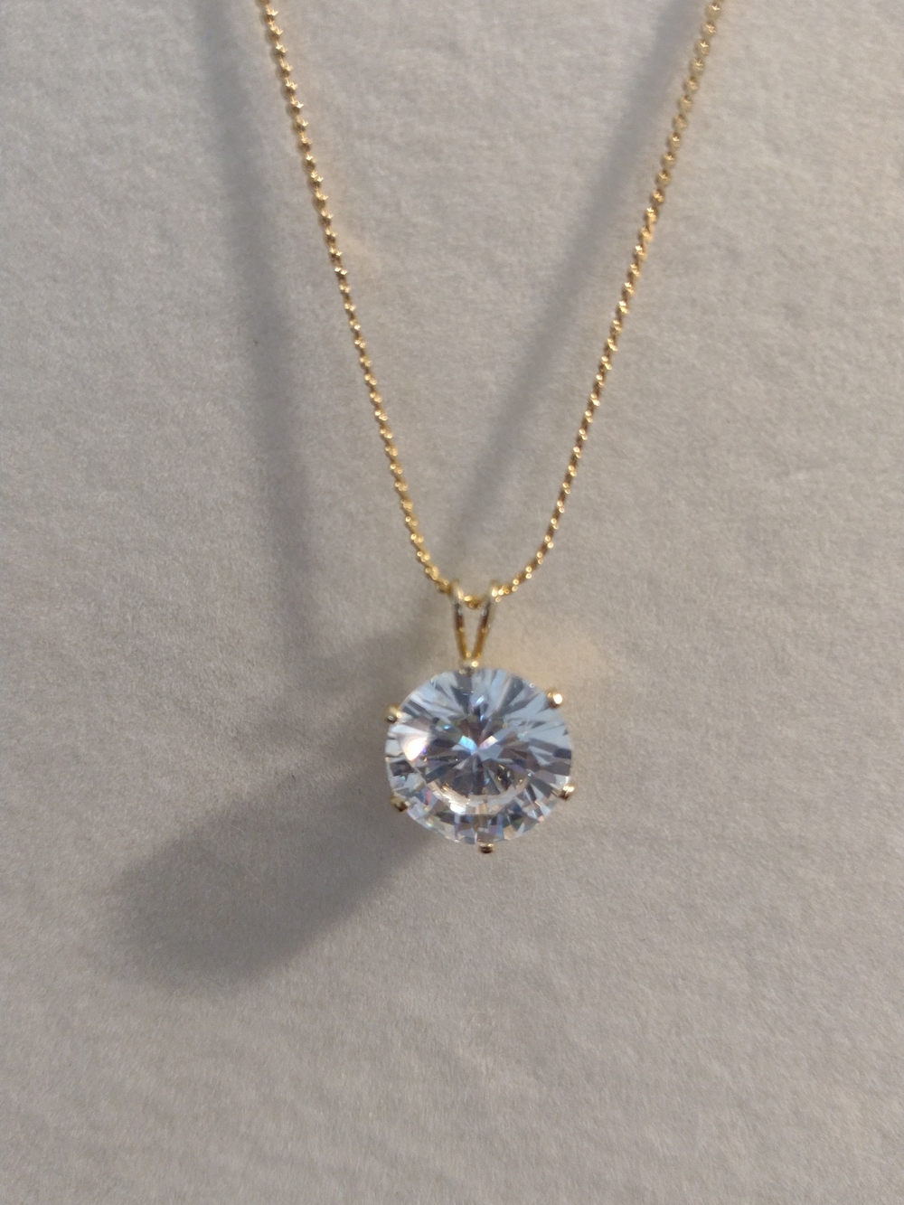 Gold Solitaire Round-Cut Cubic Zirconia Pendant Necklace - Clear